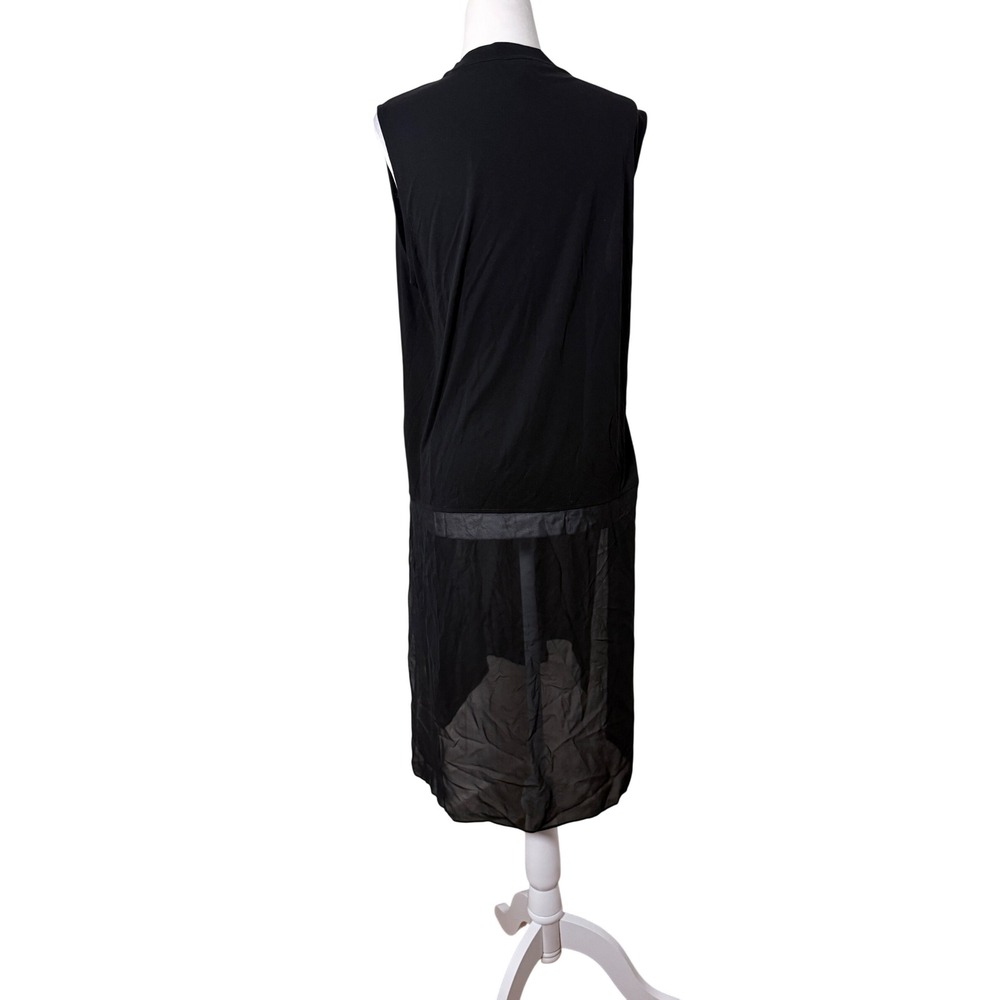 Eileen Fisher 100% Silk Black Sheer Hem Long Tunic Top Mock Neck Minimalist Sm
